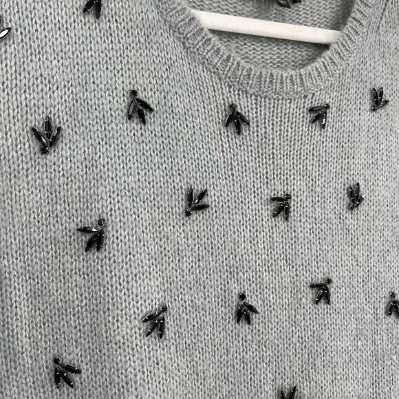 Ann Taylor Wool Blend Knit Sweater Gray Black Rhinestones Size Small - Picture 5 of 7